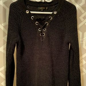 Black lace front sweater